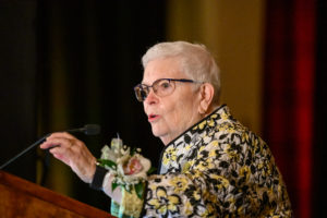 Sr. Meg Sweeney accepts STAC Hall of Fame Induction